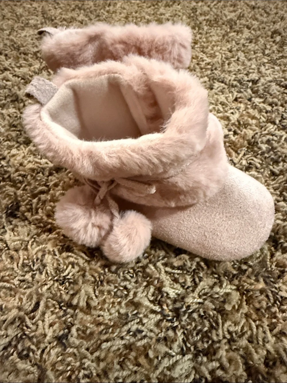 3-6 months baby boots Pink & Gray Faux Fur